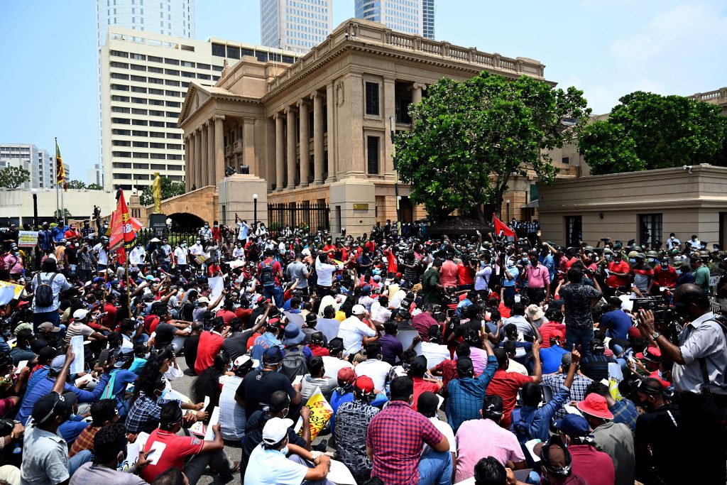 protesters gather