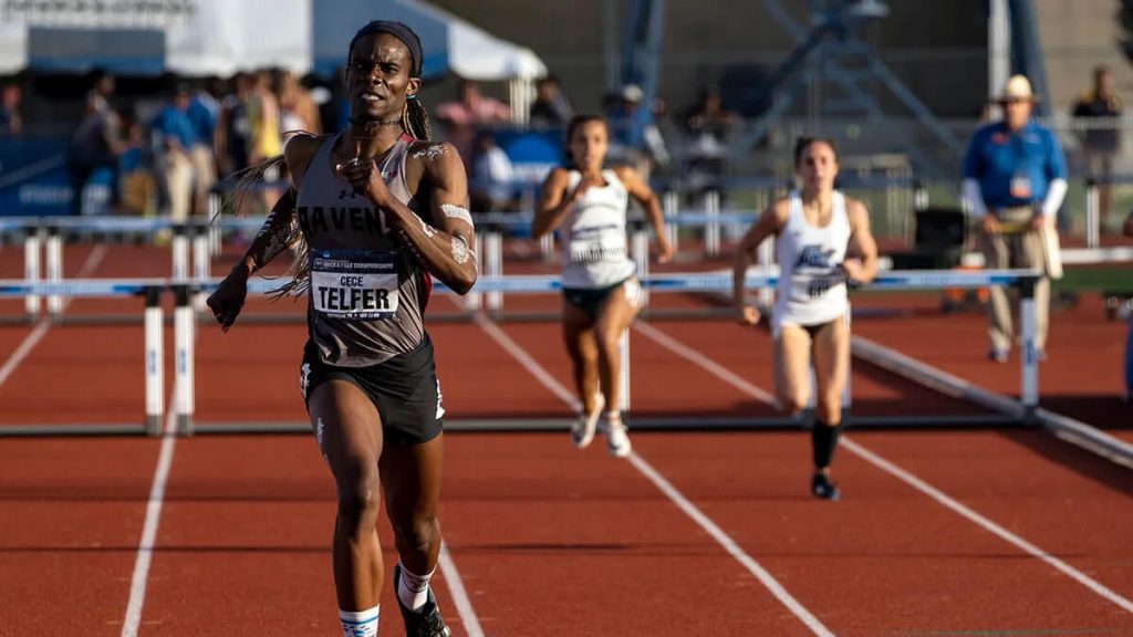 CeCe Telfer, representing Franklin Pierce, triumphs in the 400-meter hurdles at the Division II Men's and Women's Outdoor Track & Field Championships. The event took place at Javelina Stadium in Kingsville, Texas, on May 25, 2019.