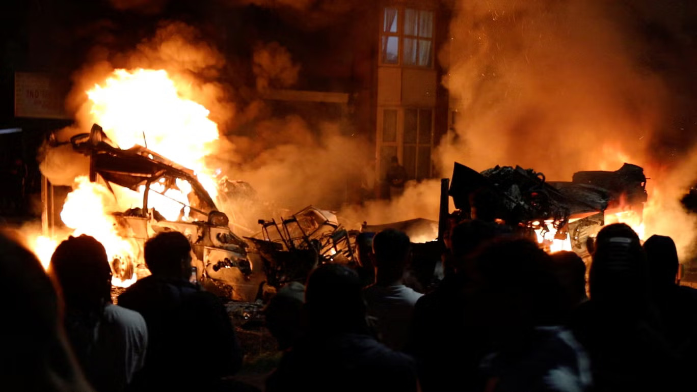 Fires burn in the Harehills area of Leeds