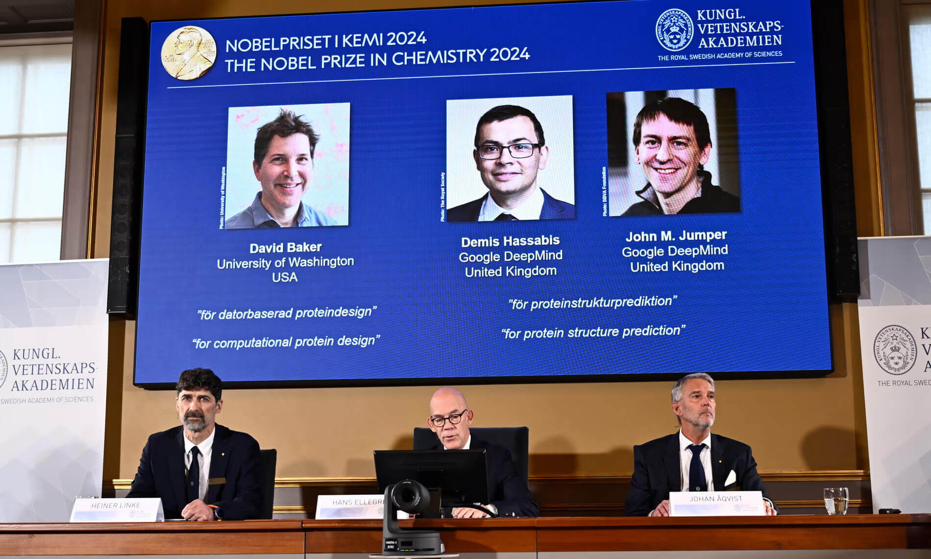 Google DeepMind scientists and biochemist win Nobel chemistry prize