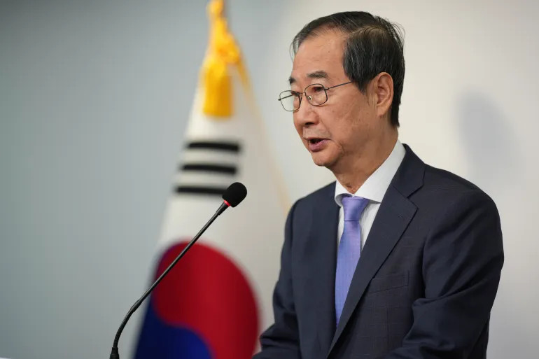 South Korean Prime Minister Han Duck-soo speaks in Seoul, South Korea, on December 8, 2024 [Lee Jin-man/AP Photo]